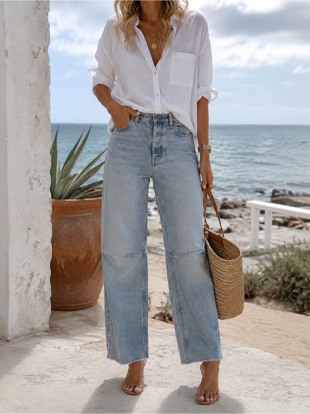 Madewell The Darted Barrel Leg Jeans Size 27 Light Wash Raw Hem